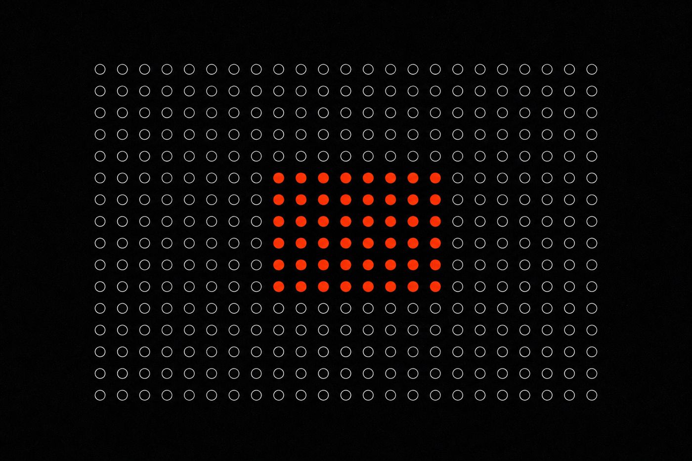 Cover artwork: an even field of identical circle outlines with one contiguous block filled solid red-orange.