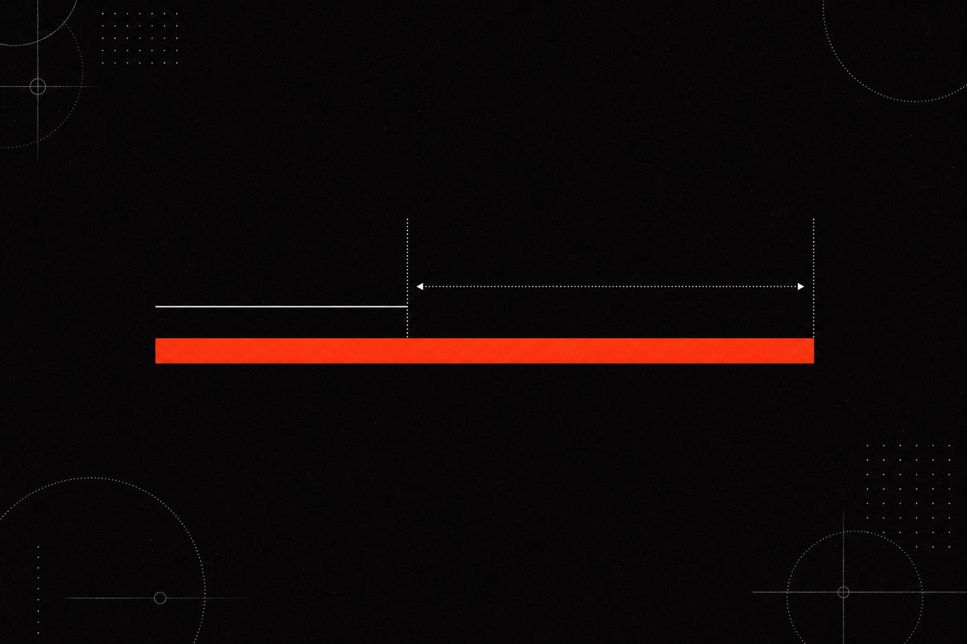 Cover artwork: a short hairline bar above a far longer red-orange bar, with the gap between their endpoints dimensioned.