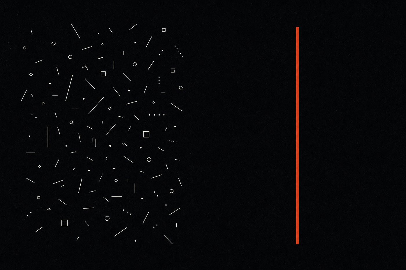Cover artwork: many scattered disconnected fragments on the left, one unbroken solid red-orange bar on the right.